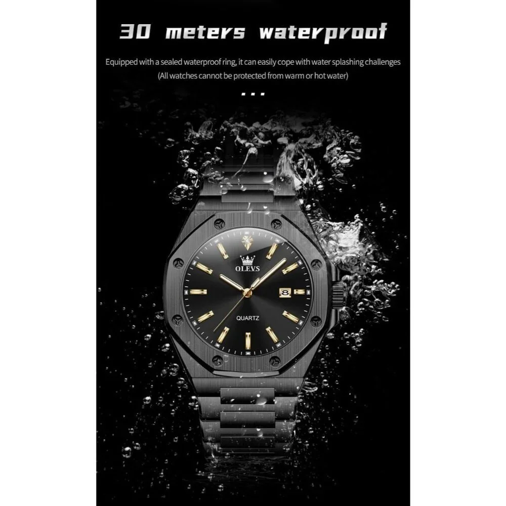 Olevs Men's Blue Stainless Steel Analog Luminous Waterproof Easy Wear Watch